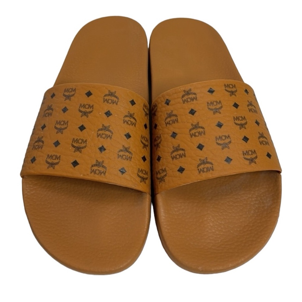 MCM NWT MEN’S BROWN BLACK MONOGRAM SLIDES SANDALS SIZE 12 / 45 - Picture 3 of 11